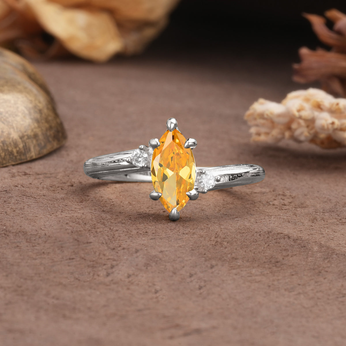 Classic Luxury 6-Prong Marquise Cut Three Stone Citrine Engagement Ring - Additional view