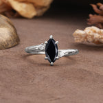 Classic Luxury 6-Prong Marquise Cut Three Stone Black Onyx Engagement Ring - Additional view