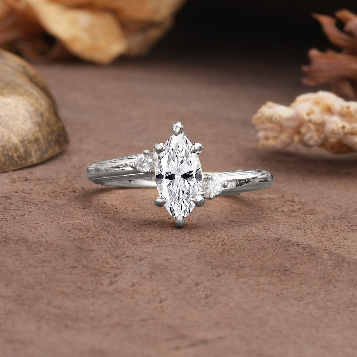 Classic Luxury 6-Prong Marquise Cut Three Stone Lab Diamond Engagement Ring - Additional view