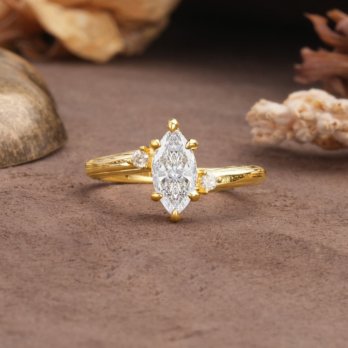 Classic Luxury 6-Prong Marquise Cut Three Stone Moissanite Engagement Ring - Additional view