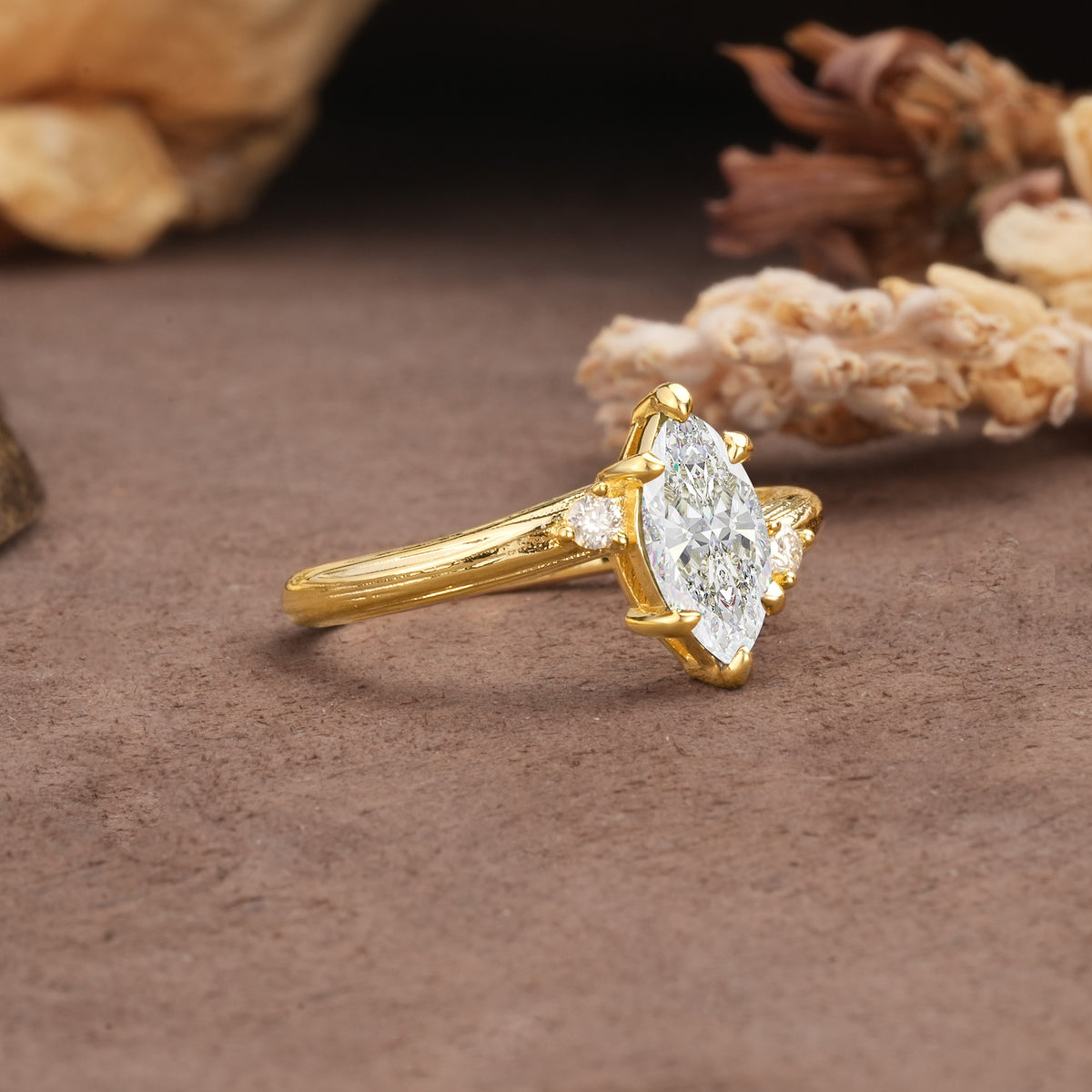 Classic Luxury 6-Prong Marquise Cut Three Stone Moissanite Engagement Ring - Additional view