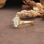 Classic Luxury 6-Prong Marquise Cut Three Stone Moissanite Engagement Ring - Additional view
