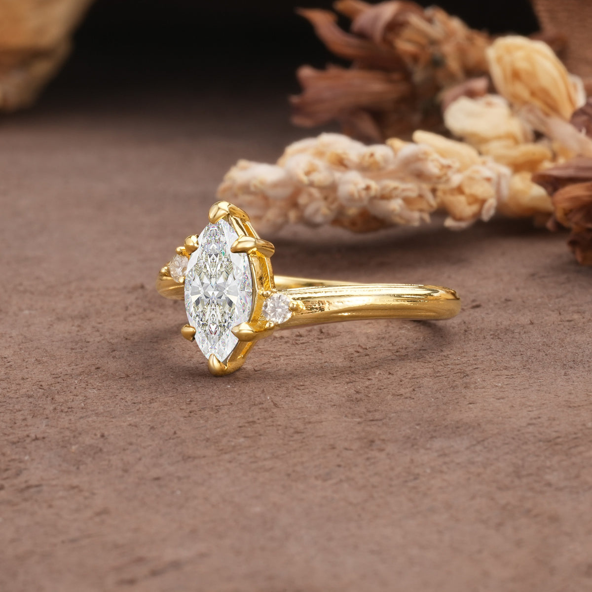 Classic Luxury 6-Prong Marquise Cut Three Stone Moissanite Engagement Ring - Additional view