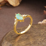 Classic Luxury 6-Prong Marquise Cut Three Stone Fire Opal Engagement Ring - Additional view