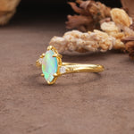 Classic Luxury 6-Prong Marquise Cut Three Stone Fire Opal Engagement Ring - Additional view