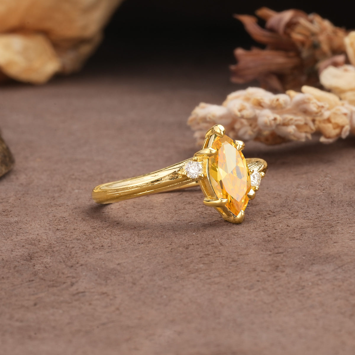 Classic Luxury 6-Prong Marquise Cut Three Stone Citrine Engagement Ring - Additional view