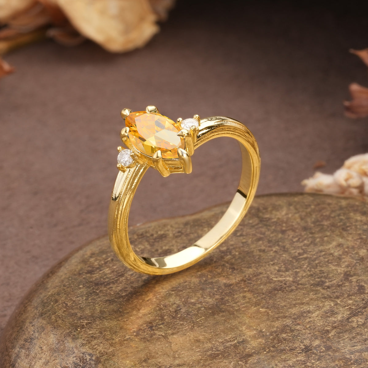 Classic Luxury 6-Prong Marquise Cut Three Stone Citrine Engagement Ring - Additional view