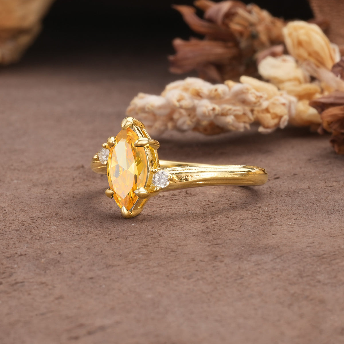 Classic Luxury 6-Prong Marquise Cut Three Stone Citrine Engagement Ring - Additional view