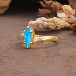 Classic Luxury 6-Prong Marquise Cut Three Stone Turquoise Engagement Ring - Additional view