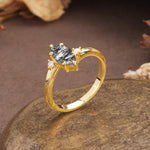 Classic Luxury 6-Prong Marquise Cut Three Stone Black Rutilated Quartz Engagement Ring - Additional view