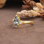 Classic Luxury 6-Prong Marquise Cut Three Stone Black Rutilated Quartz Engagement Ring - Additional view