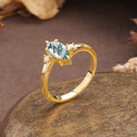 Classic Luxury 6-Prong Marquise Cut Three Stone Moss Agate Engagement Ring - Additional view