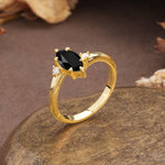 Classic Luxury 6-Prong Marquise Cut Three Stone Black Onyx Engagement Ring - Additional view