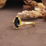 Classic Luxury 6-Prong Marquise Cut Three Stone Black Onyx Engagement Ring - Additional view