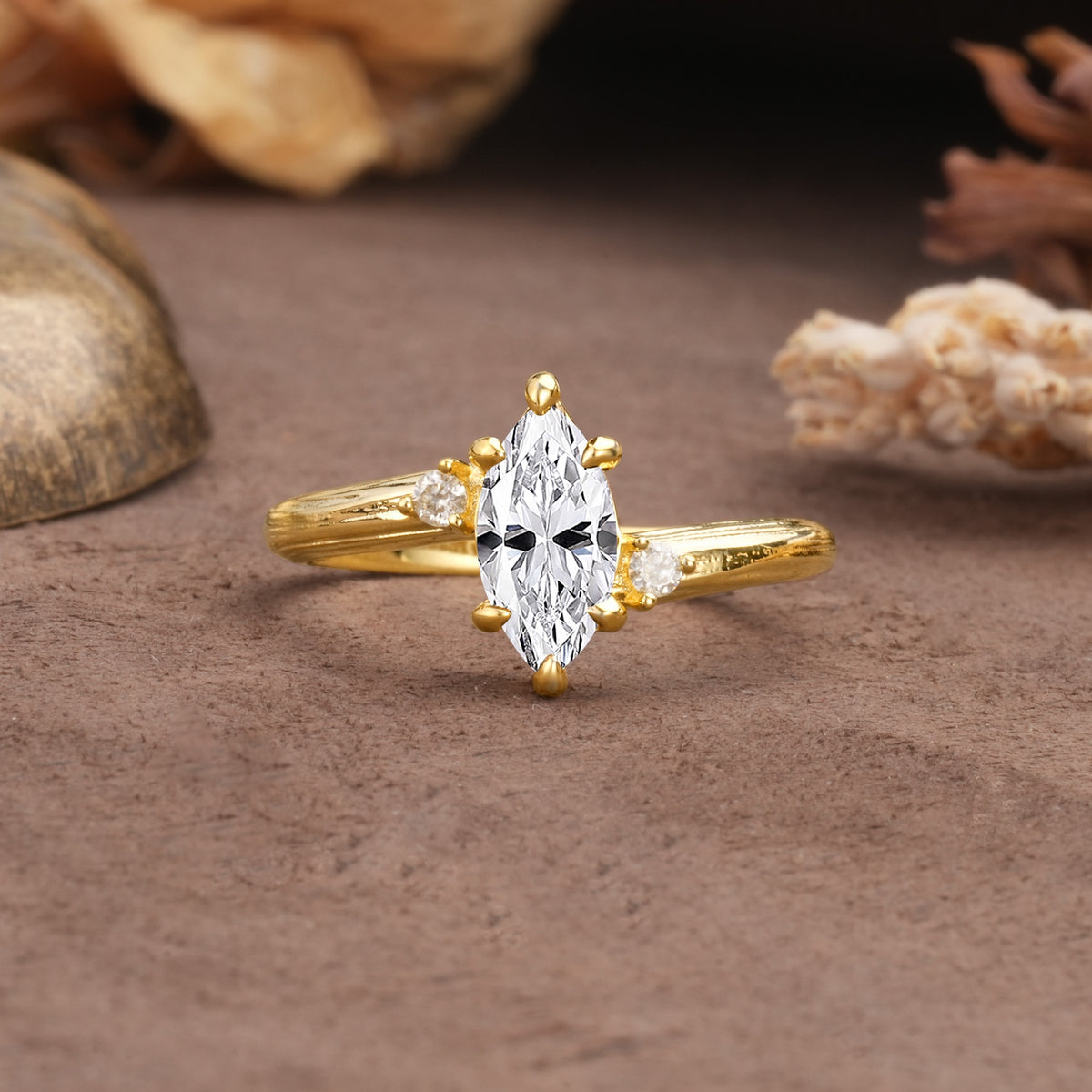 Classic Luxury 6-Prong Marquise Cut Three Stone Lab Diamond Engagement Ring - Additional view