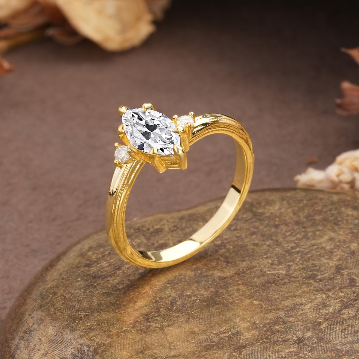 Classic Luxury 6-Prong Marquise Cut Three Stone Lab Diamond Engagement Ring - Additional view