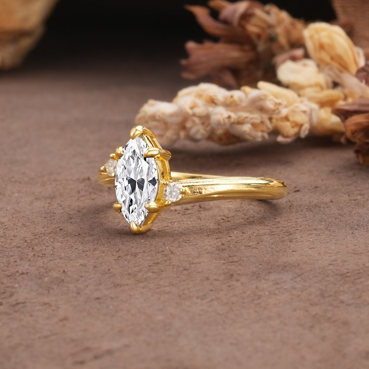 Classic Luxury 6-Prong Marquise Cut Three Stone Lab Diamond Engagement Ring - Additional view