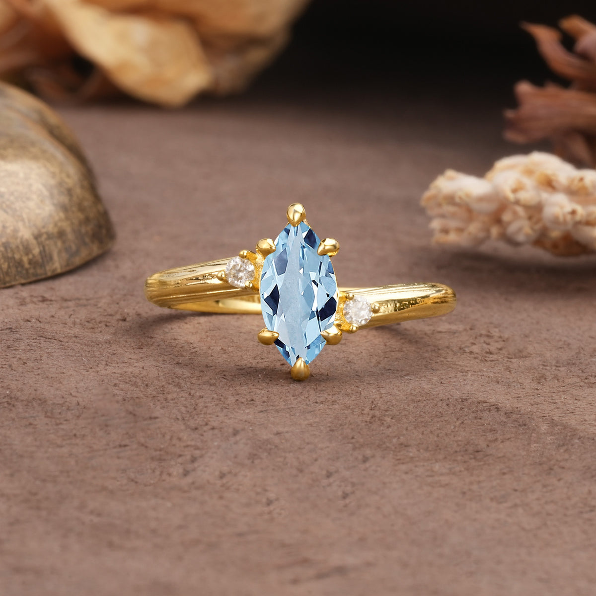 Classic Luxury 6-Prong Marquise Cut Three Stone Aquamarine Engagement Ring - Additional view
