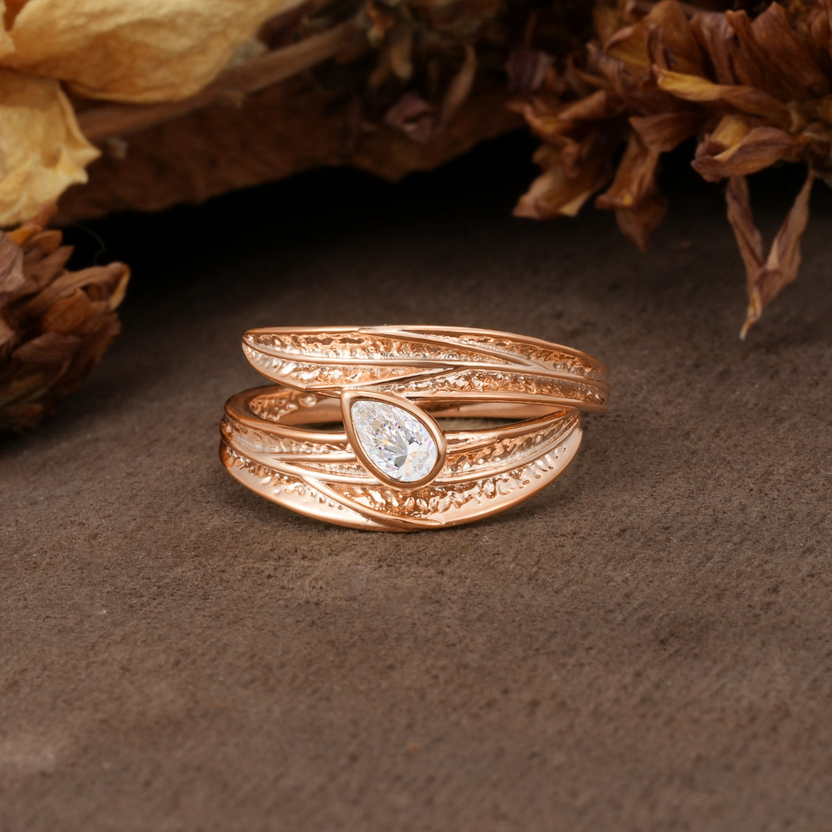 Nature-Inspired Inset Pear Cut Moissanite Engagement Ring - Additional view