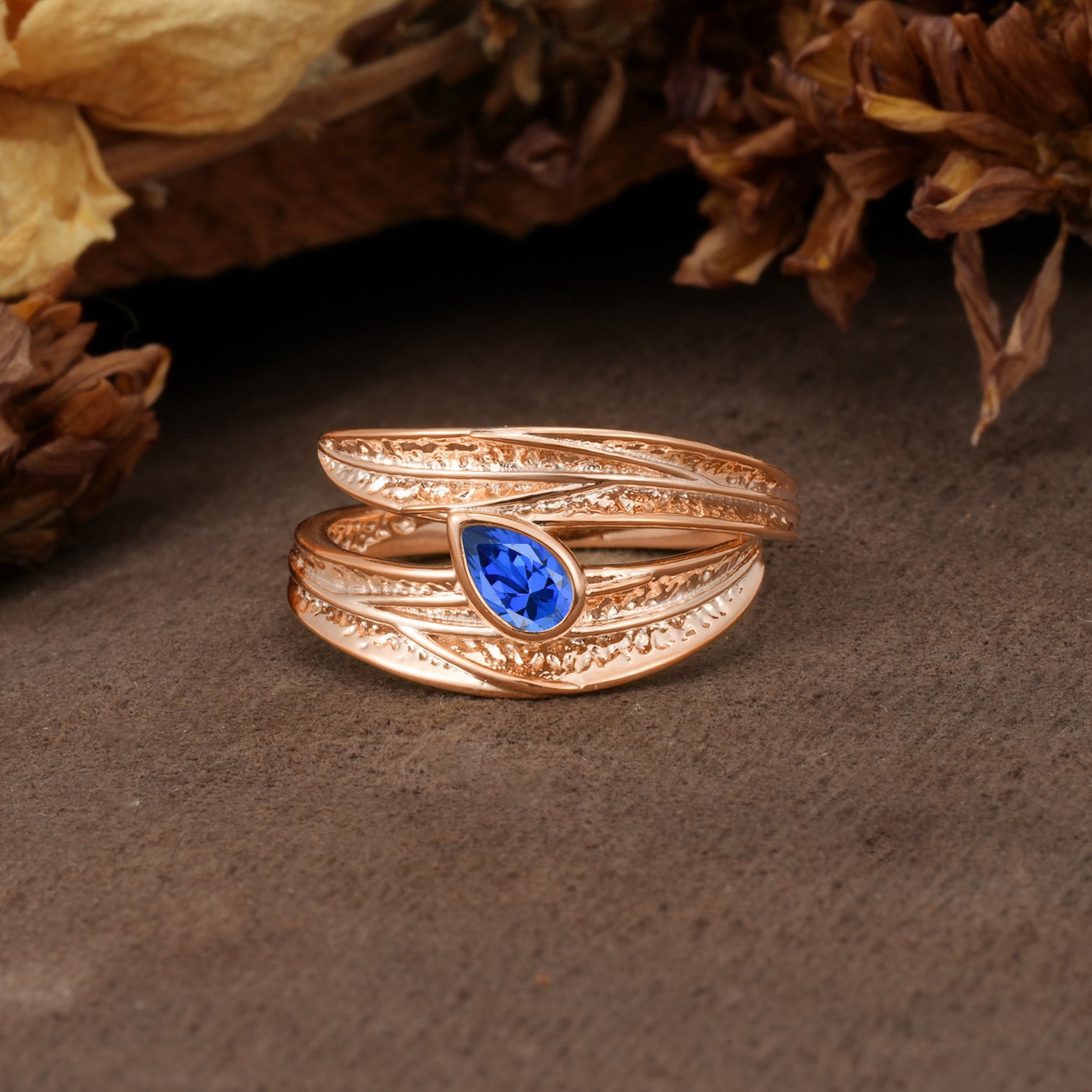 Nature-Inspired Inset Pear Cut Sapphire Engagement Ring - Additional view