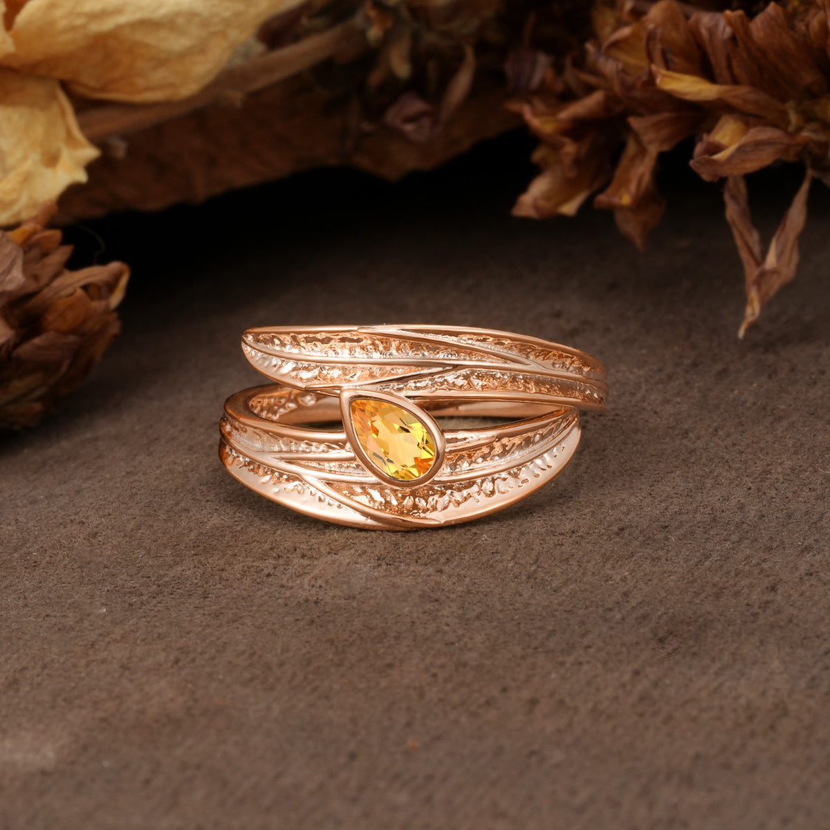 Nature-Inspired Inset Pear Cut Citrine Engagement Ring - Additional view