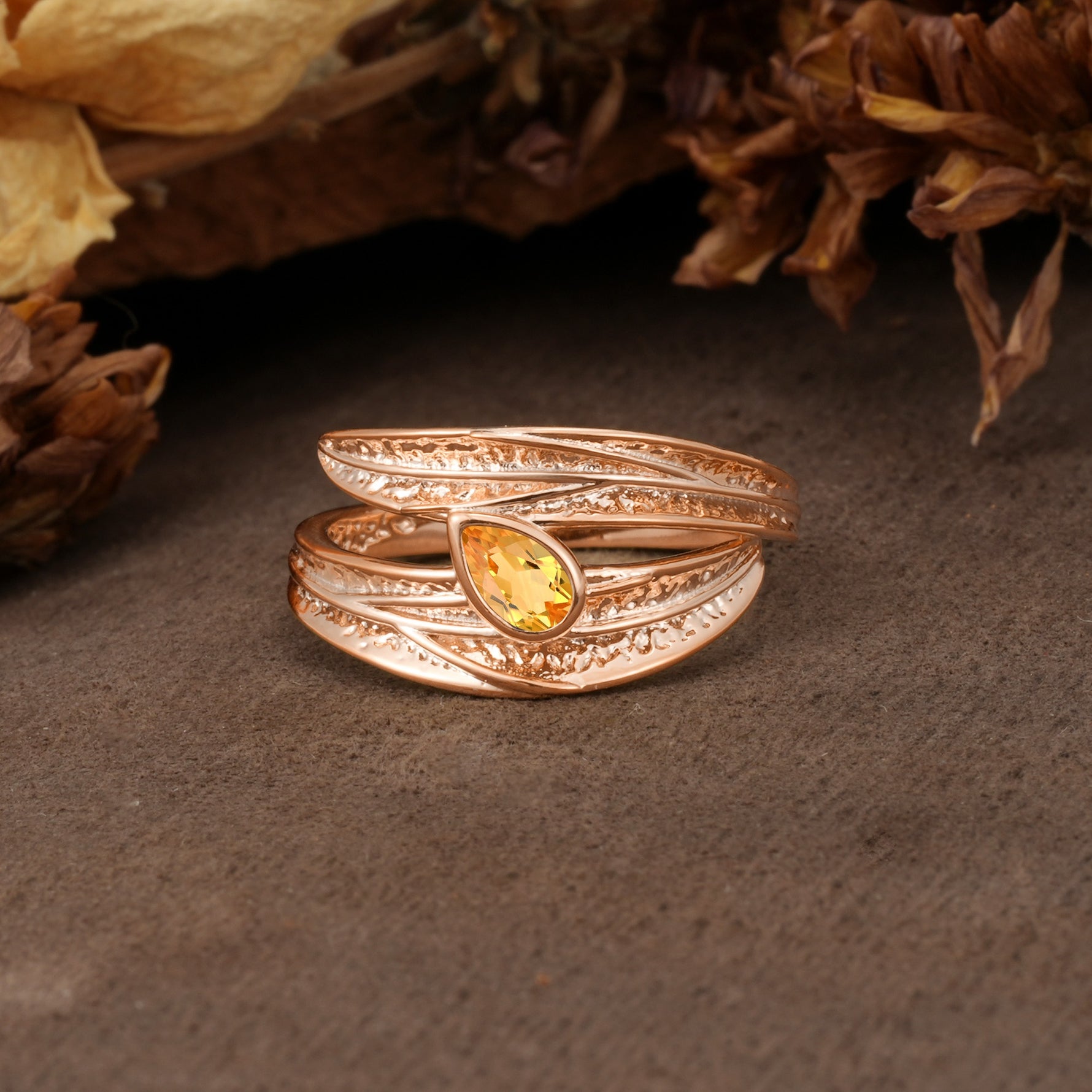 Nature-Inspired Inset Pear Cut Citrine Engagement Ring - Additional view