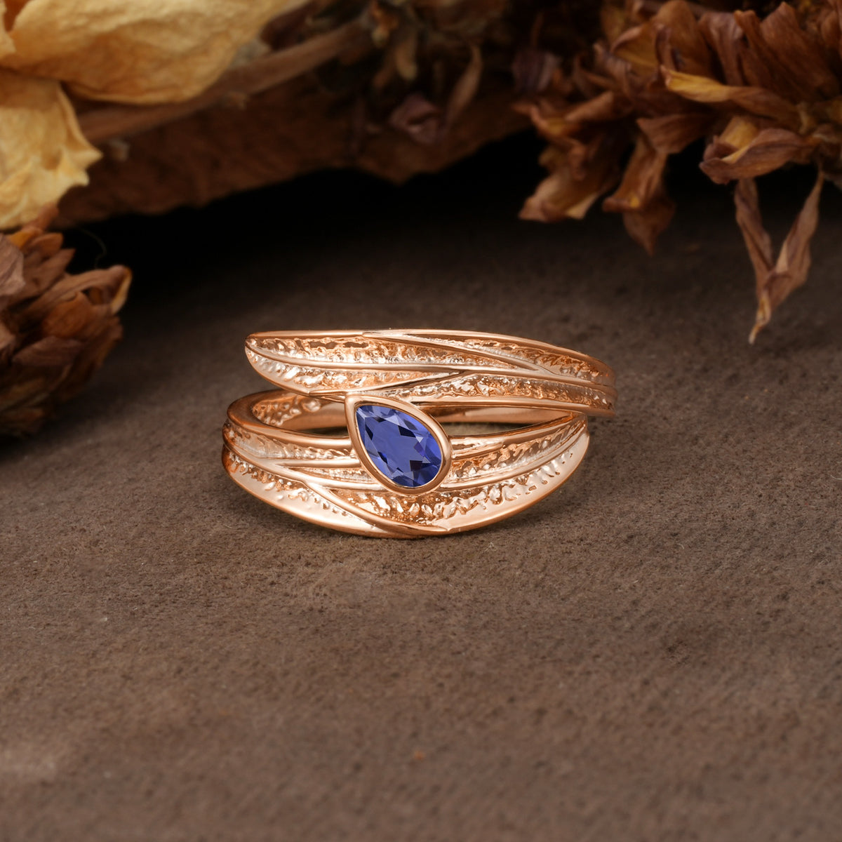 Nature-Inspired Inset Pear Cut Tanzanite Engagement Ring - Additional view