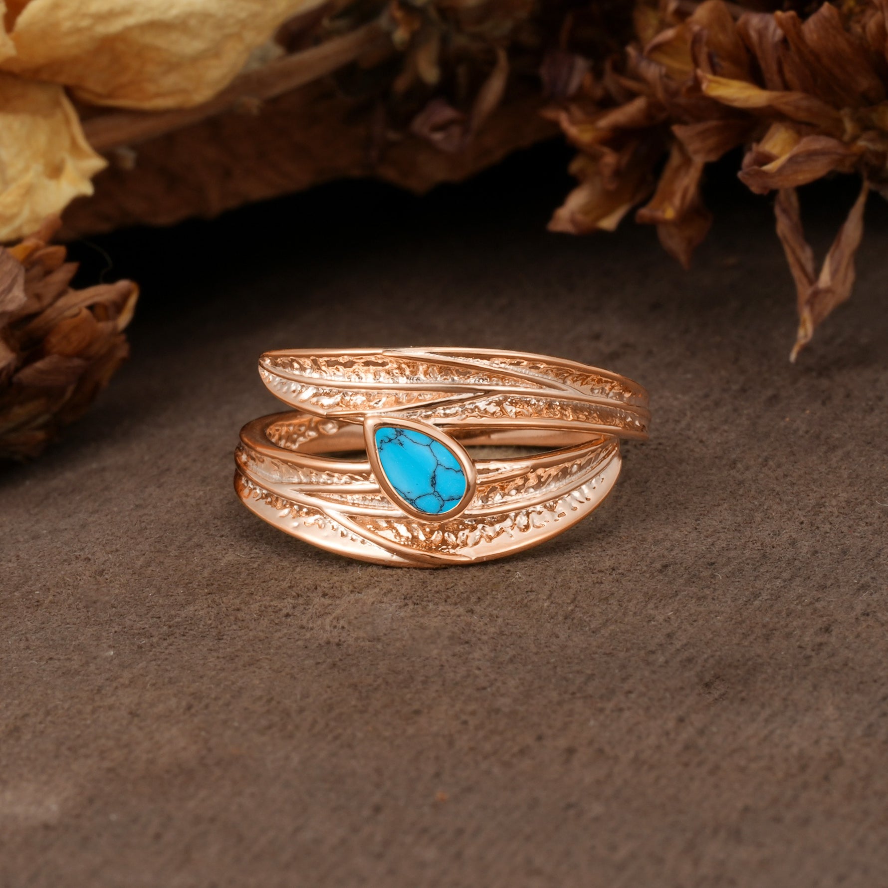 Nature-Inspired Inset Pear Cut Turquoise Engagement Ring - Additional view