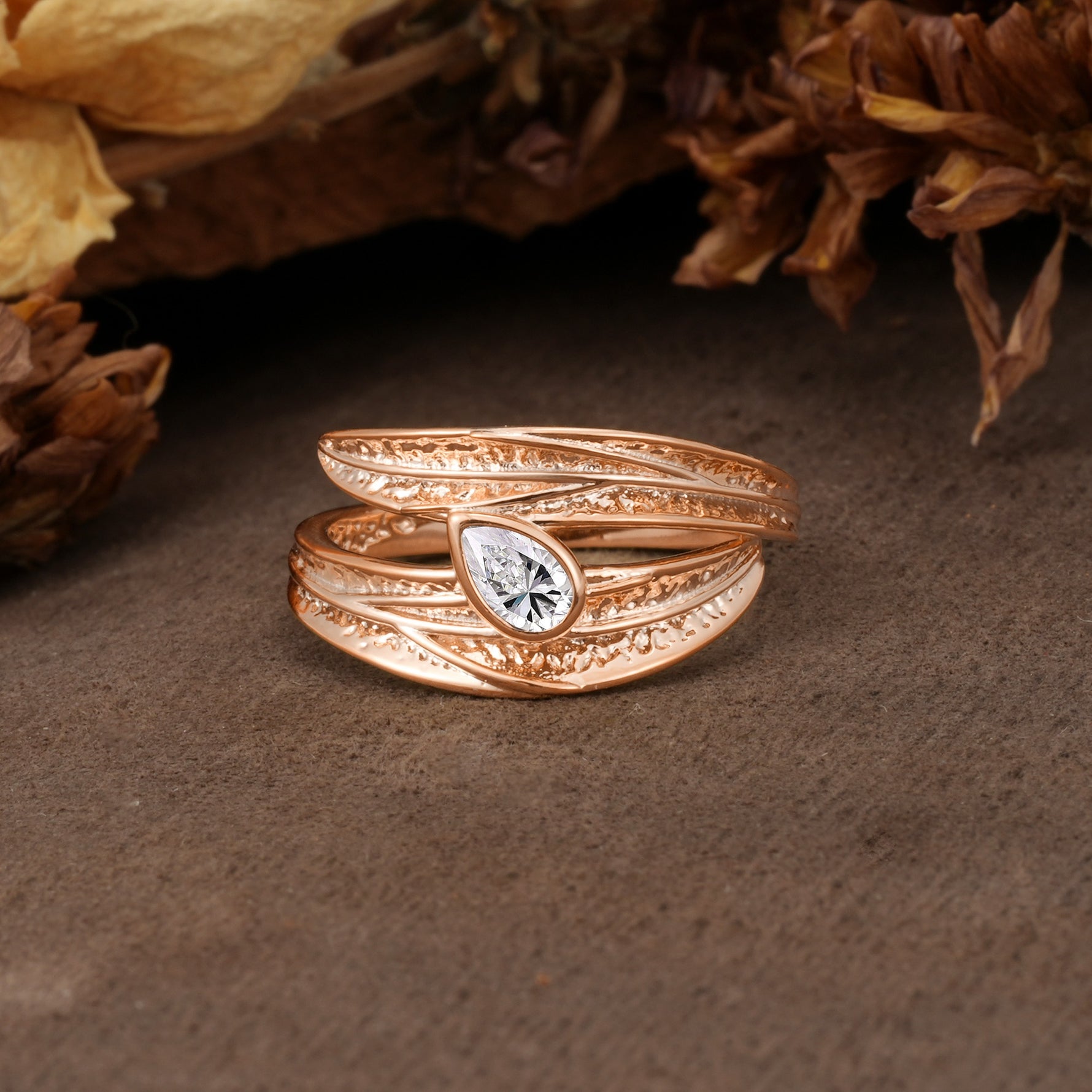 Nature-Inspired Inset Pear Cut Lab Diamond Engagement Ring - Additional view