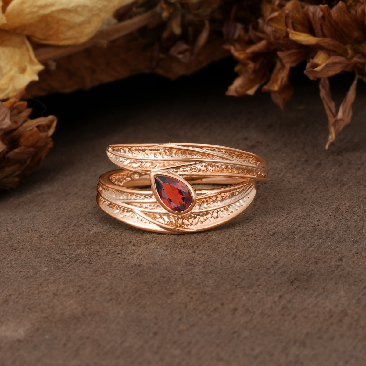 Nature-Inspired Inset Pear Cut Garnet Engagement Ring - Additional view