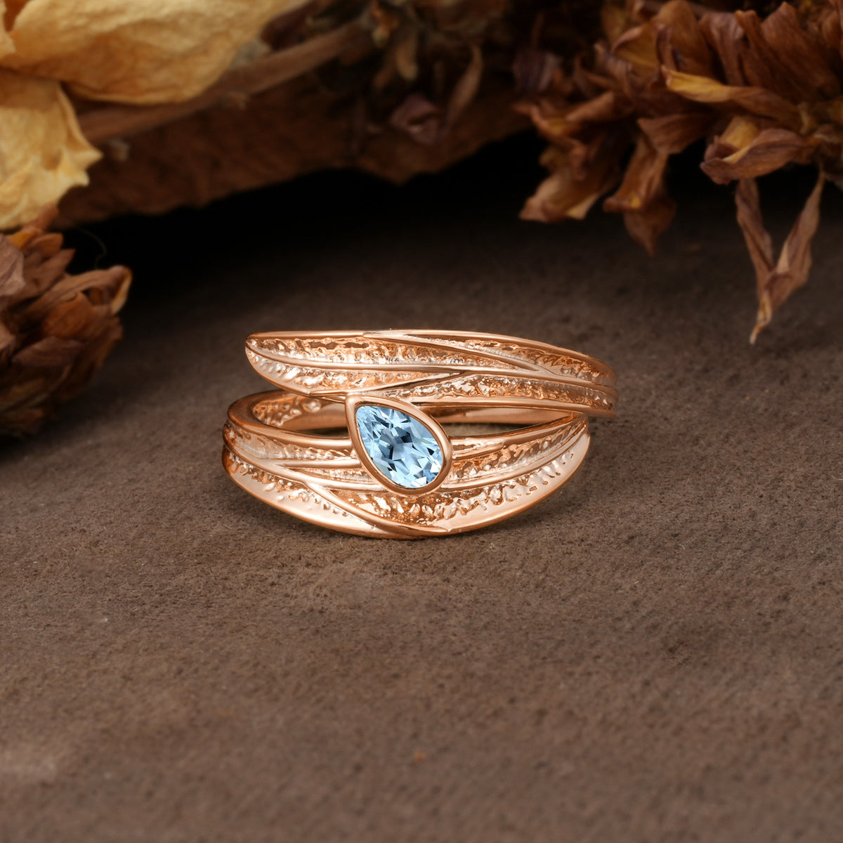 Nature-Inspired Inset Pear Cut Aquamarine Engagement Ring - Additional view