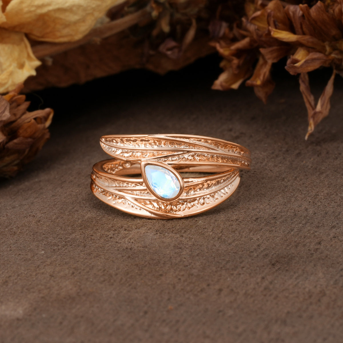 Nature-Inspired Inset Pear Cut Moonstone Engagement Ring - Additional view