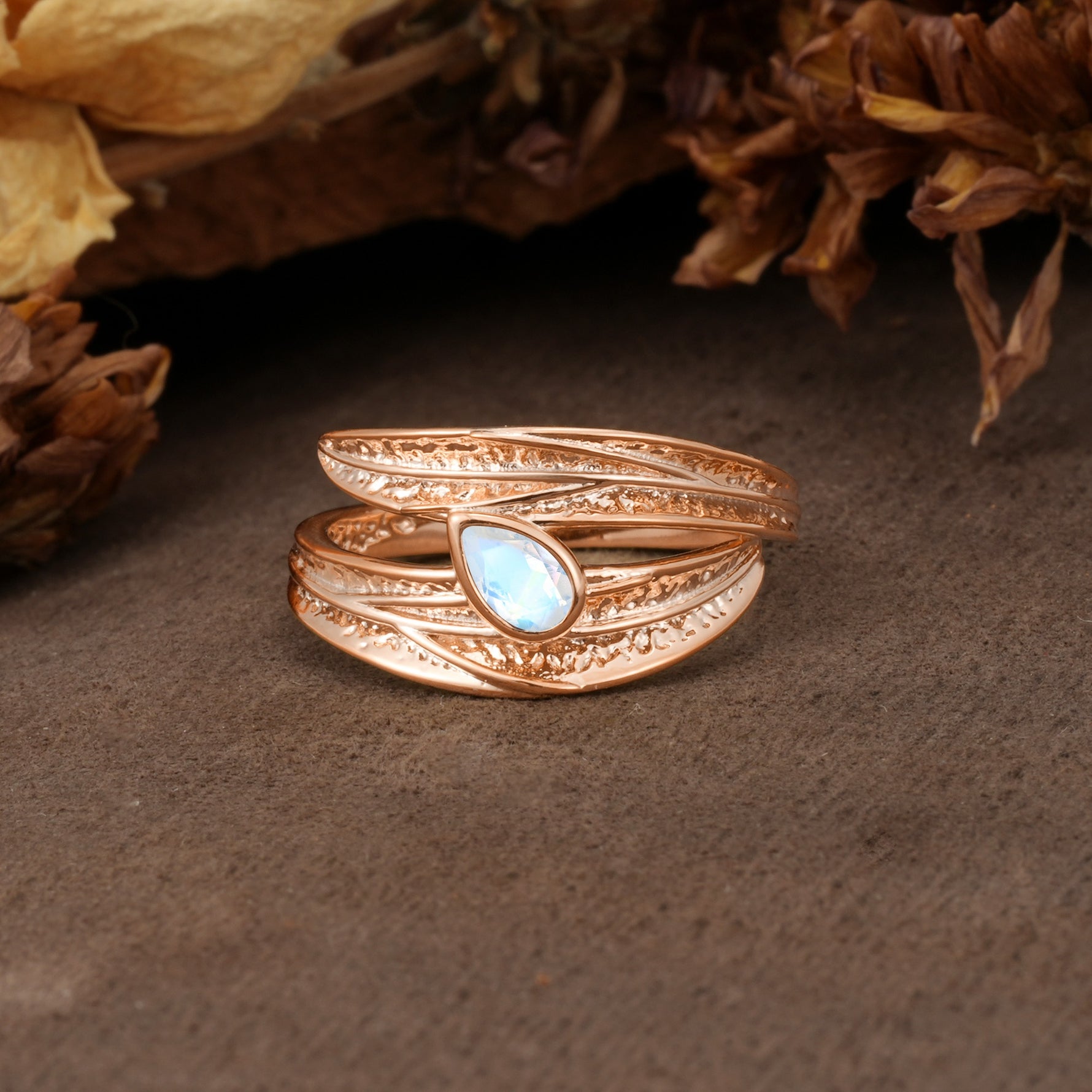 Nature-Inspired Inset Pear Cut Moonstone Engagement Ring - Additional view