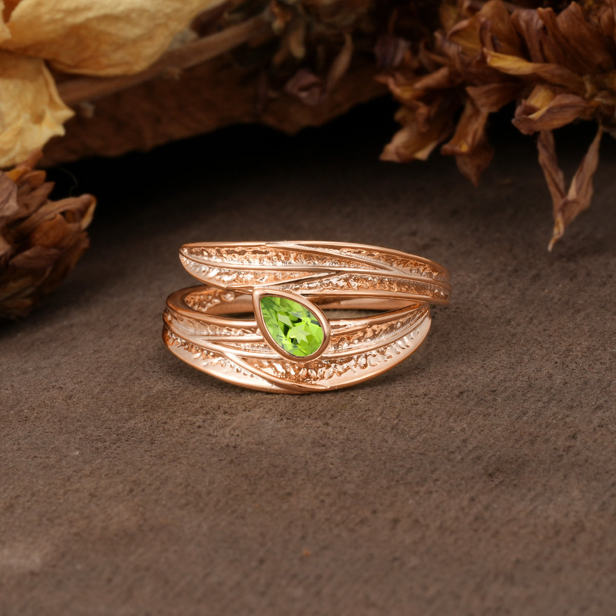 Nature-Inspired Inset Pear Cut Peridot Engagement Ring - Additional view