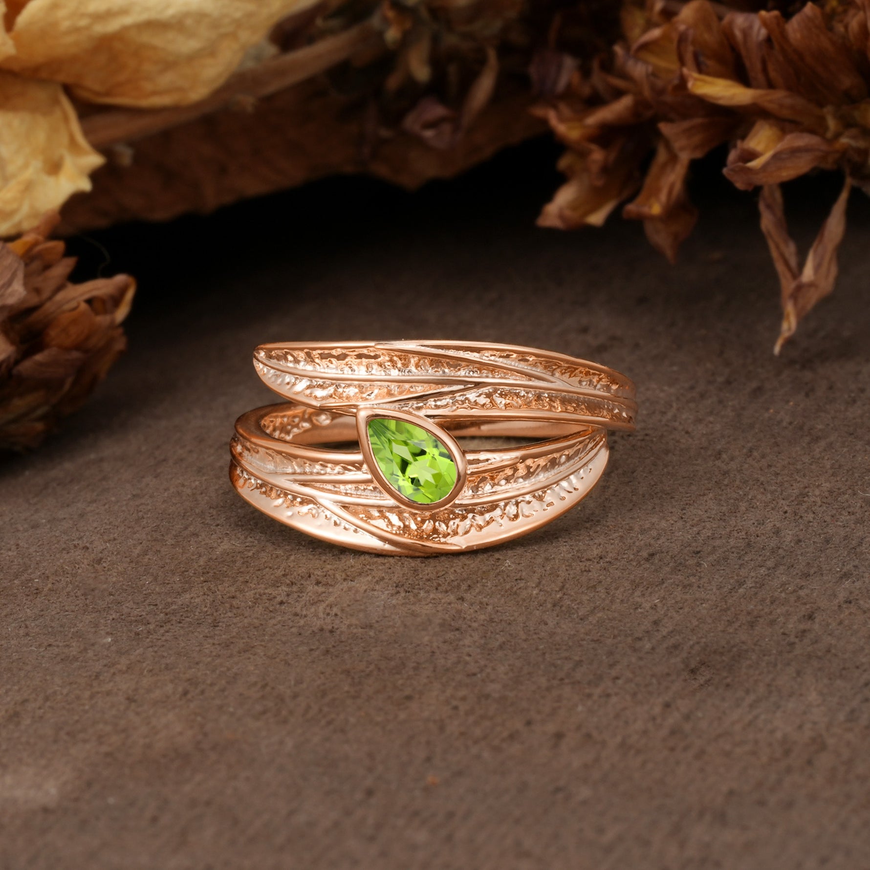 Nature-Inspired Inset Pear Cut Peridot Engagement Ring - Additional view