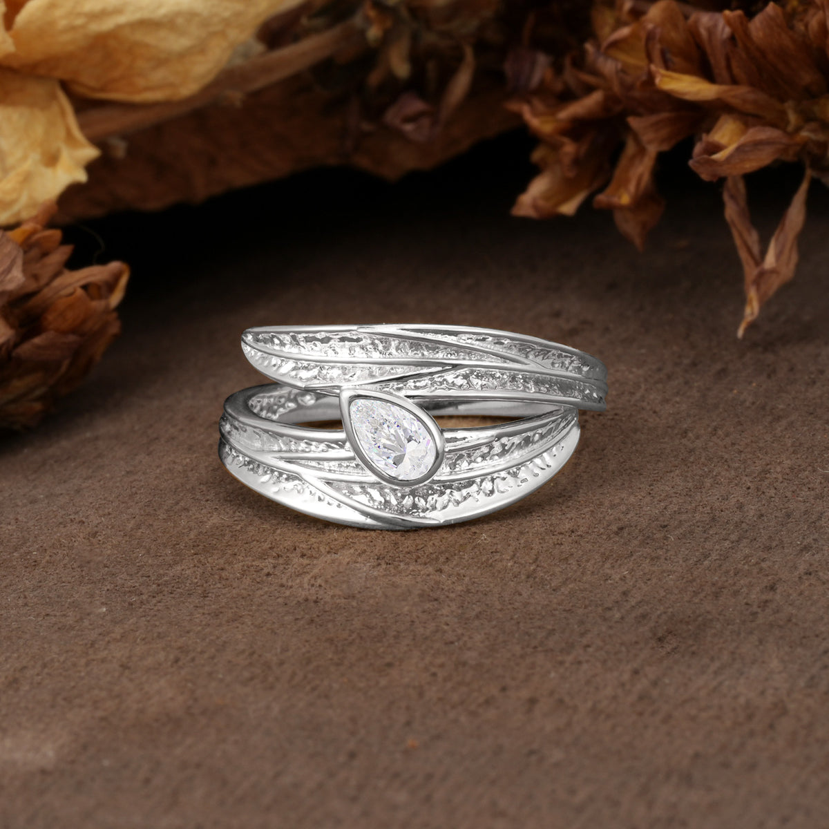 Nature-Inspired Inset Pear Cut Moissanite Engagement Ring - Additional view