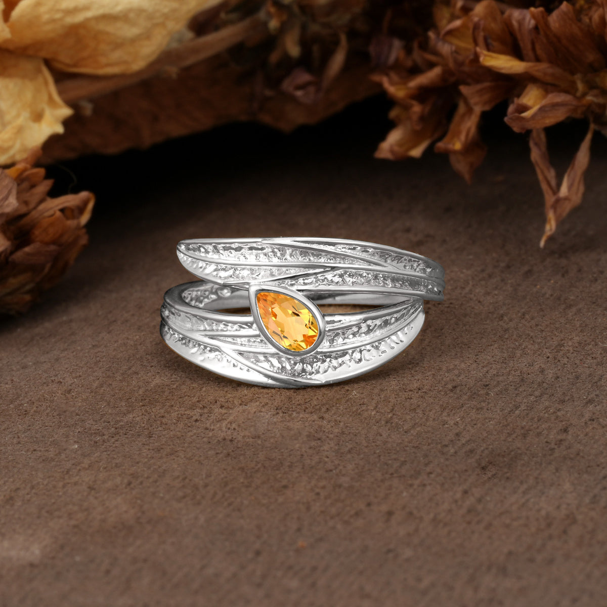 Nature-Inspired Inset Pear Cut Citrine Engagement Ring - Additional view