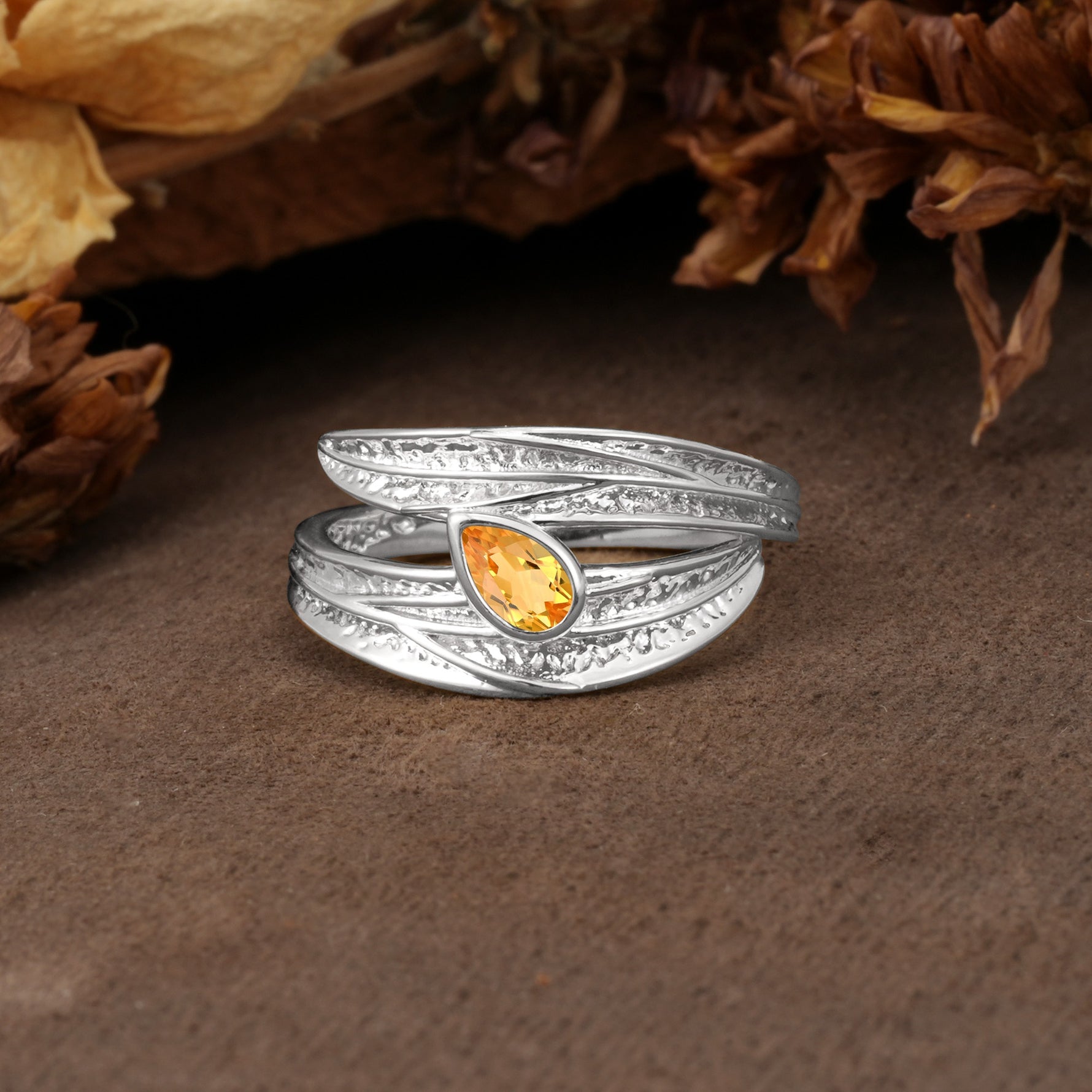 Nature-Inspired Inset Pear Cut Citrine Engagement Ring - Additional view