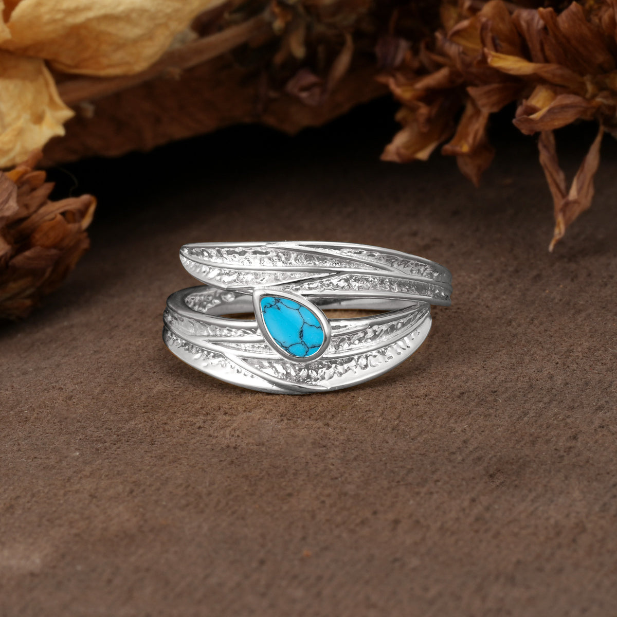 Nature-Inspired Inset Pear Cut Turquoise Engagement Ring - Additional view