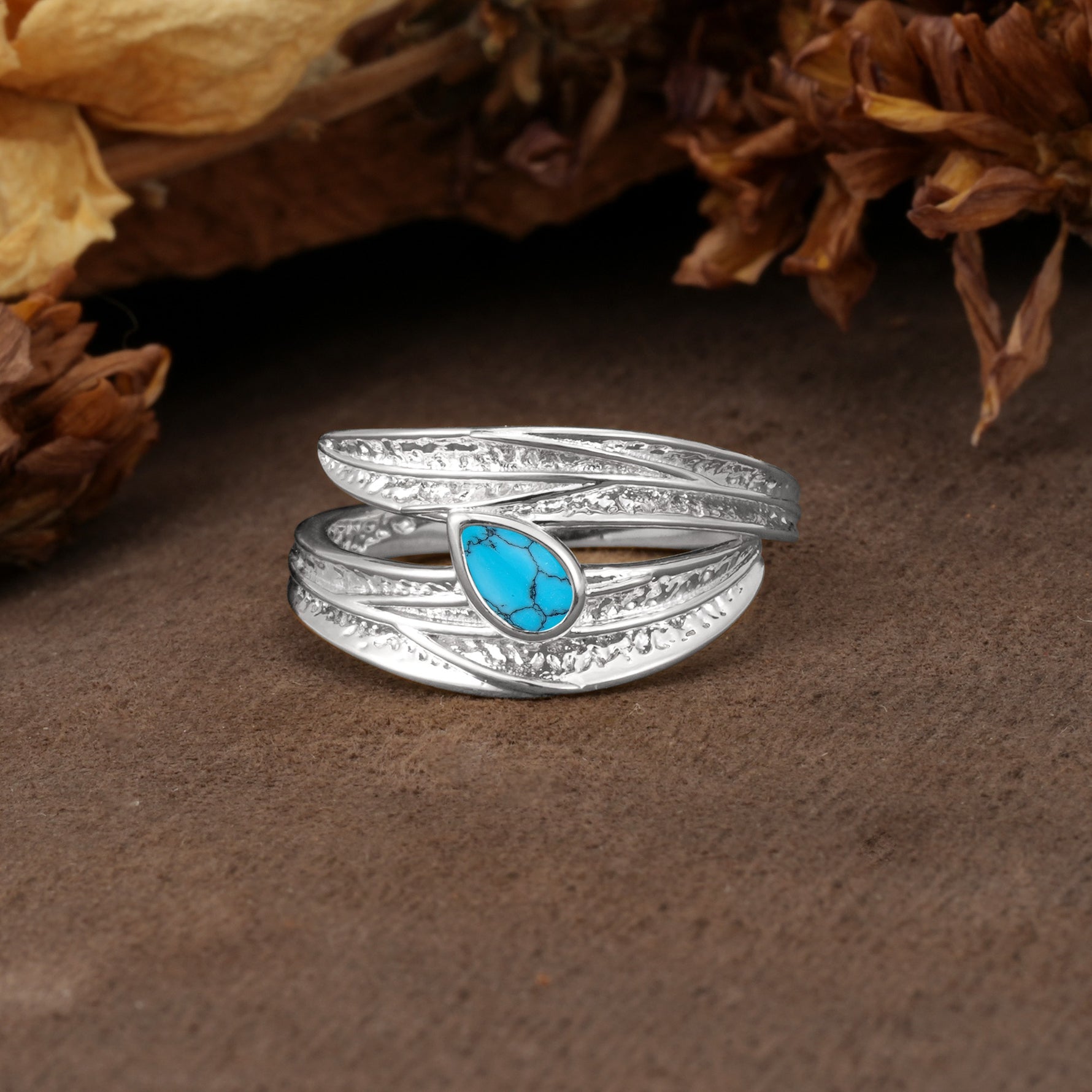 Nature-Inspired Inset Pear Cut Turquoise Engagement Ring - Additional view