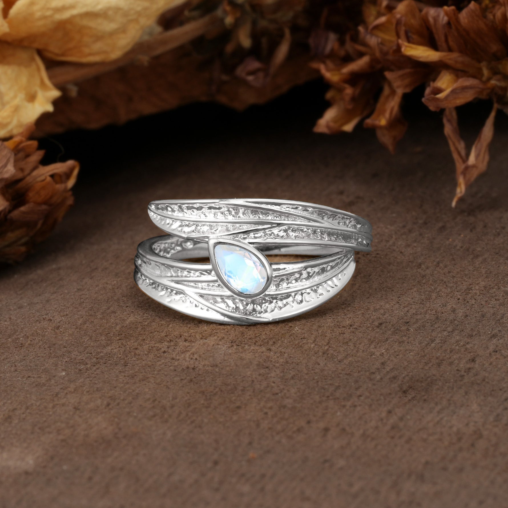 Nature-Inspired Inset Pear Cut Moonstone Engagement Ring - Additional view