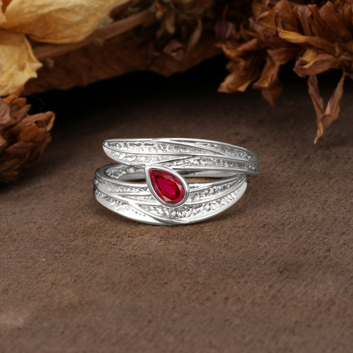 Nature-Inspired Inset Pear Cut Ruby Engagement Ring - Additional view