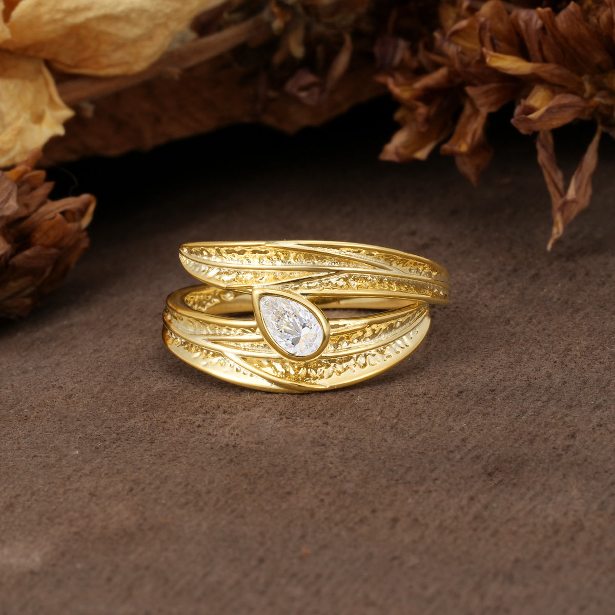 Nature-Inspired Inset Pear Cut Moissanite Engagement Ring - Additional view
