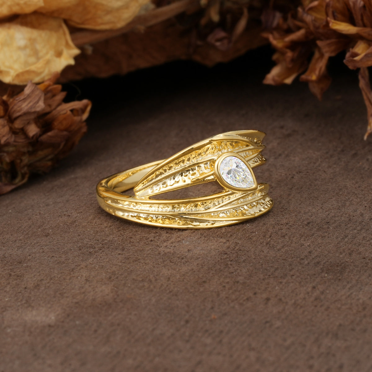 Nature-Inspired Inset Pear Cut Moissanite Engagement Ring - Additional view