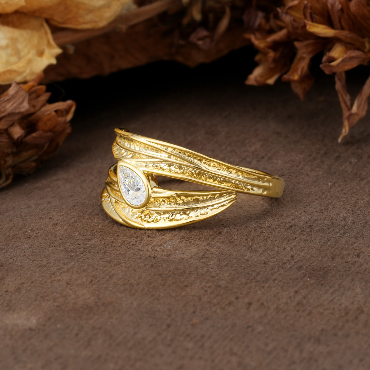 Nature-Inspired Inset Pear Cut Moissanite Engagement Ring - Additional view
