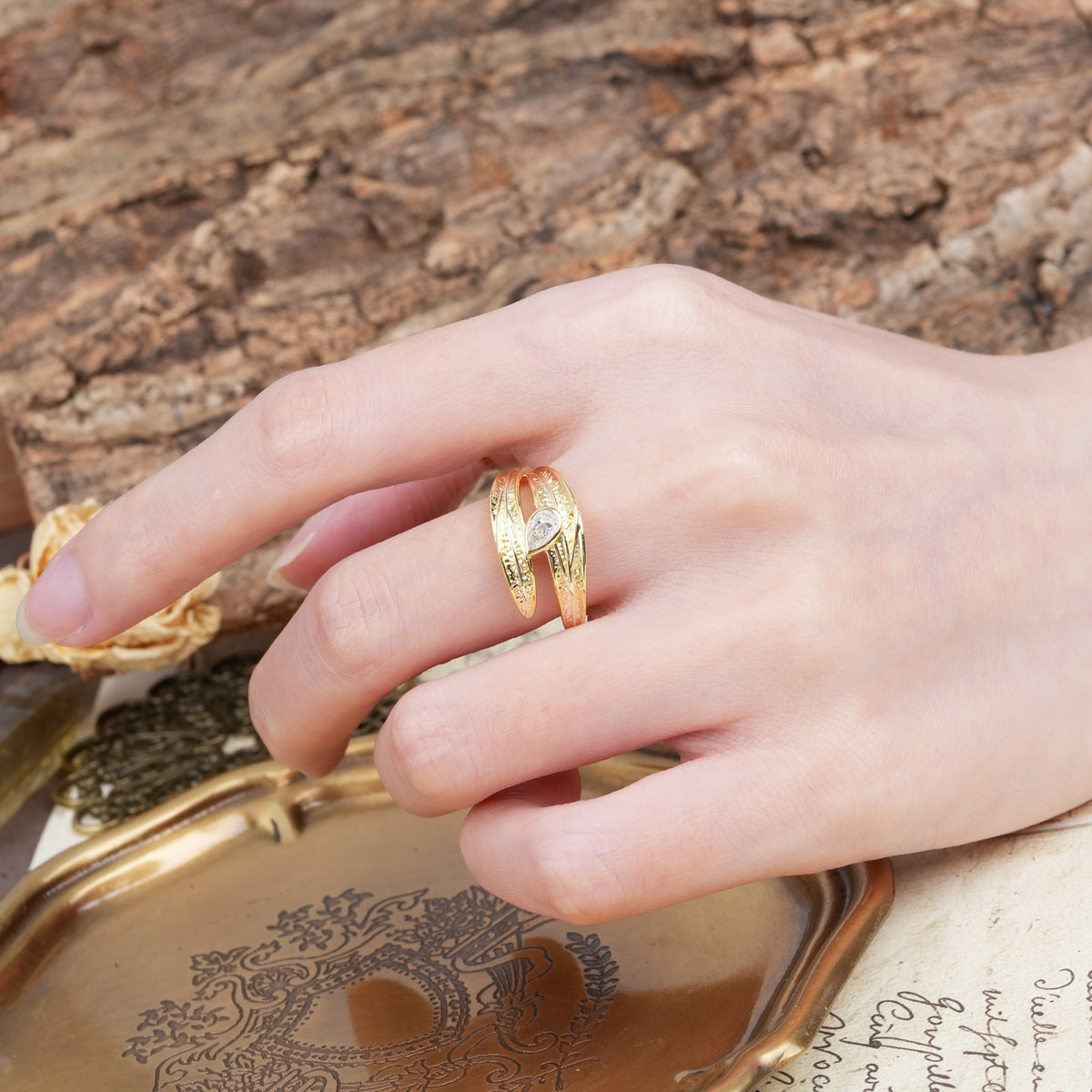 Nature-Inspired Inset Pear Cut Moissanite Engagement Ring - Additional view