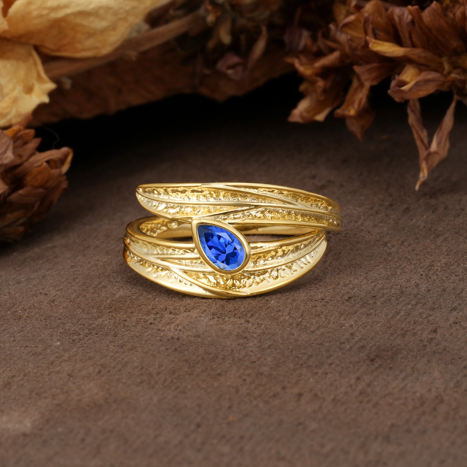 Nature-Inspired Inset Pear Cut Sapphire Engagement Ring - Additional view