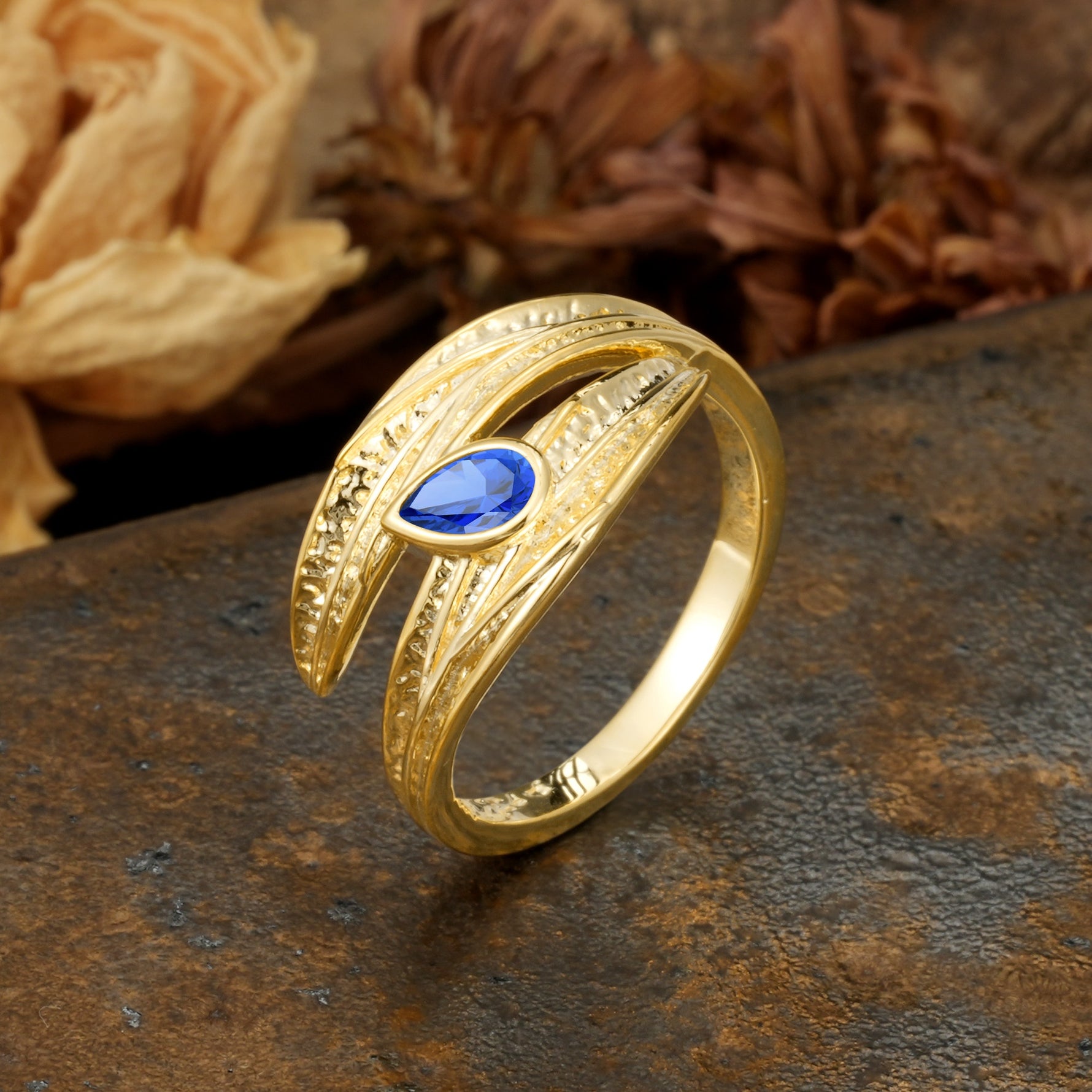 Nature-Inspired Inset Pear Cut Sapphire Engagement Ring - Additional view