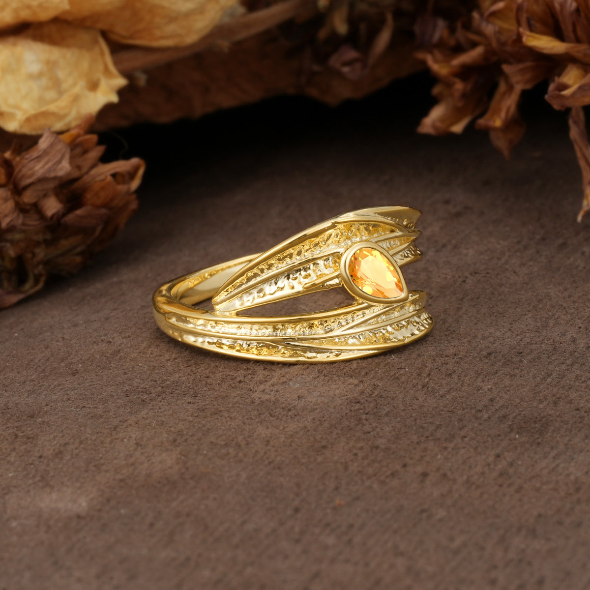 Nature-Inspired Inset Pear Cut Citrine Engagement Ring - Additional view