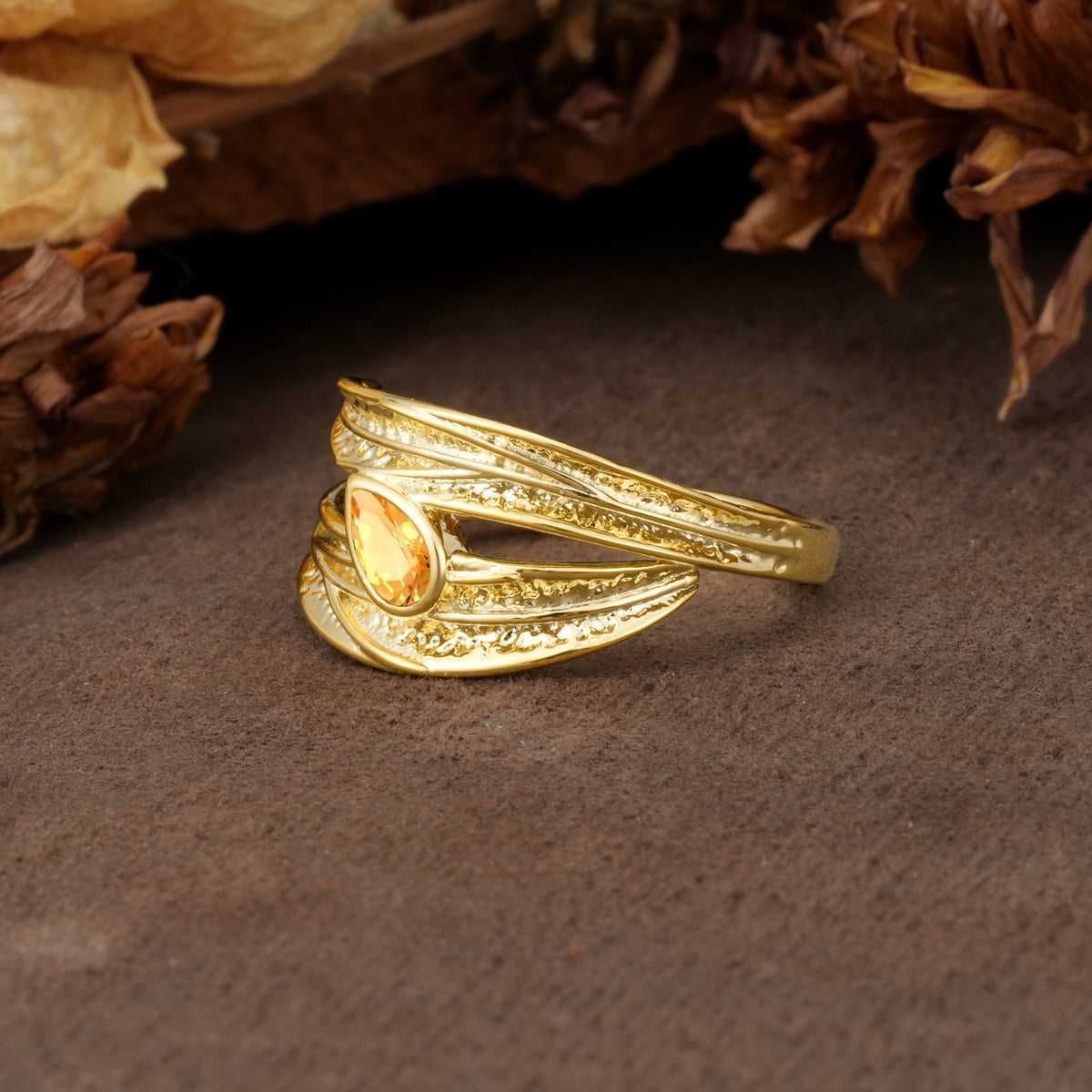 Nature-Inspired Inset Pear Cut Citrine Engagement Ring - Additional view